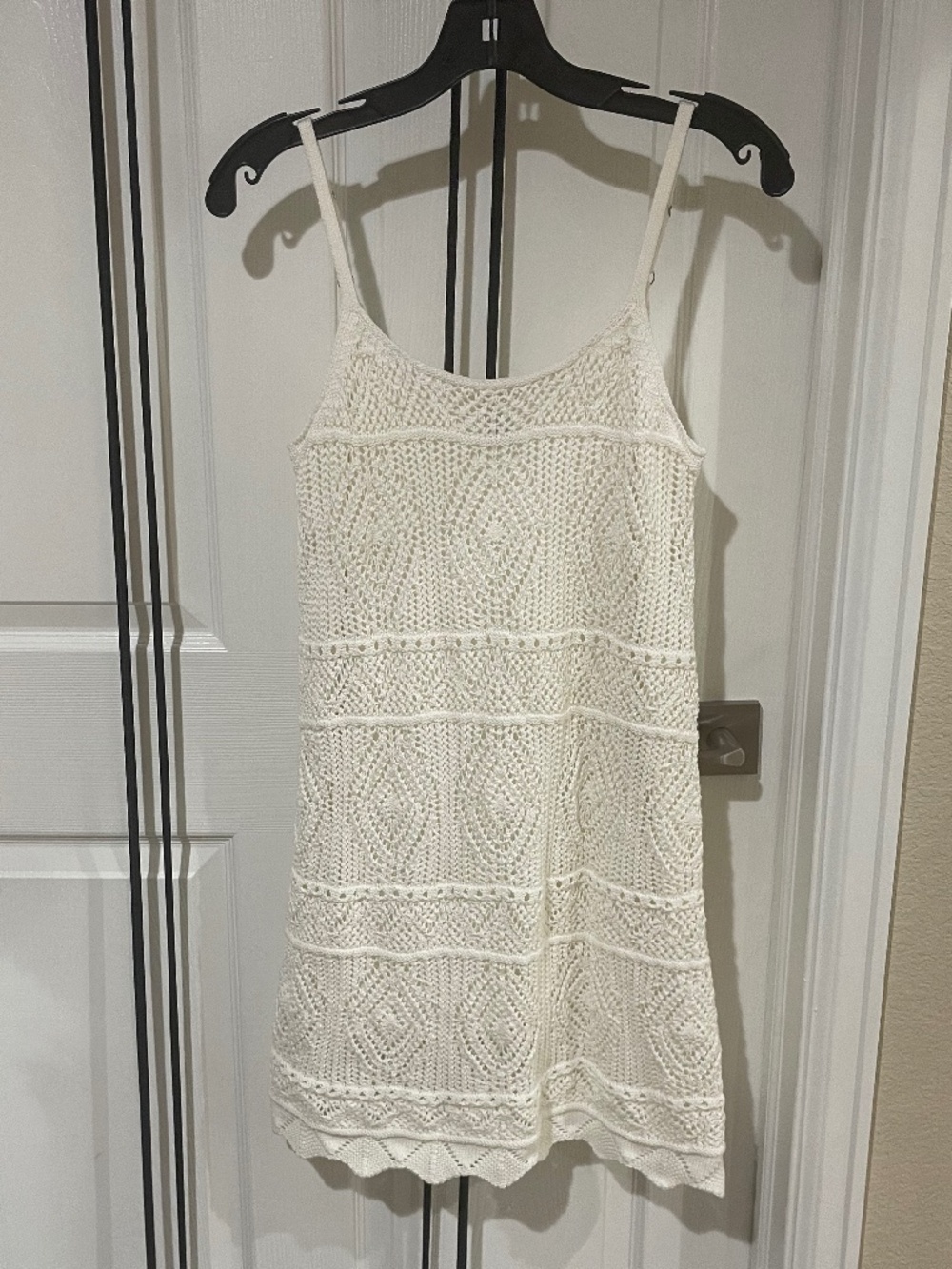 A New Day Cream Crochet Knit Scalloped Shift Mini Dress S